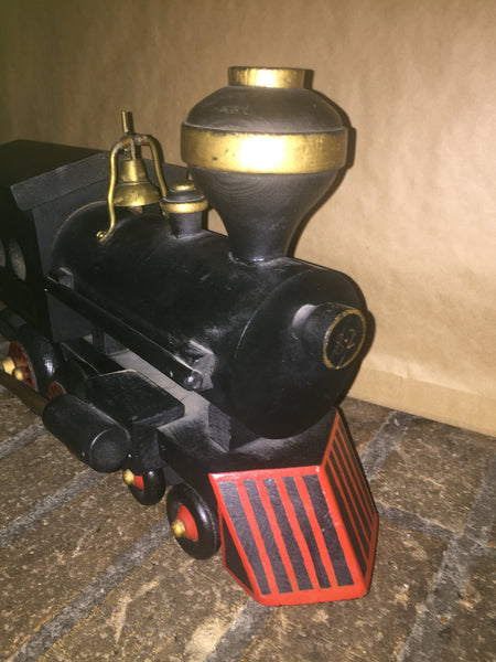 Antique Wood Toy Train Engine and Coal Car