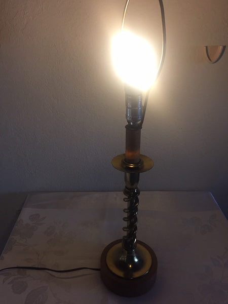 Vintage Brass twisted Candlestick Table lamp with wood base