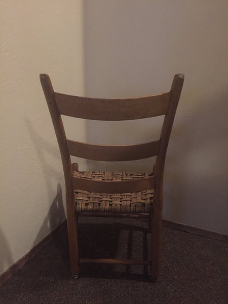 Antique Primative Child's Wood Chair with Rush seat