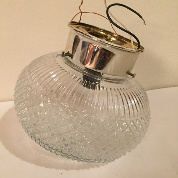 Vintage 9" Diameter Starburst Cut Diamond Glass Globe Orb Glass Lamp Ceiling Light Fixture