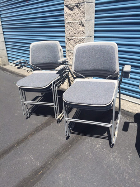 Vintage Stacking Arm Chairs , metal with upholstered seats and backs ( 13 available)