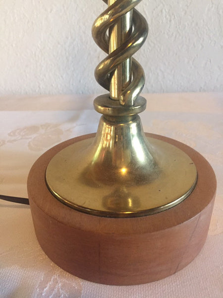 Vintage Brass twisted Candlestick Table lamp with wood base