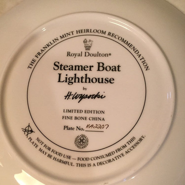 Vintage Franklin Mint Lighthouse Plate “Steamer Boat Lighthouse” by Royal Doulton artist H. Wysocki