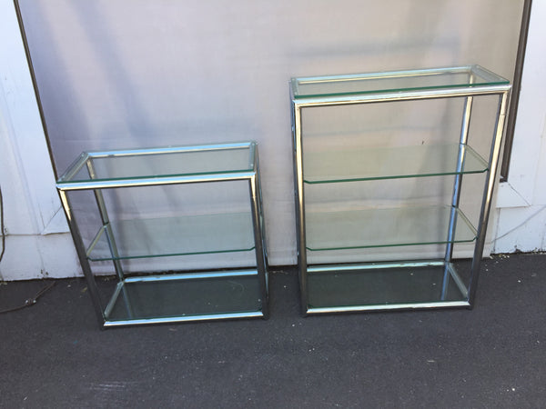 Vintage Elegant Chrome and Glass Pair of Bookcase/Shelves