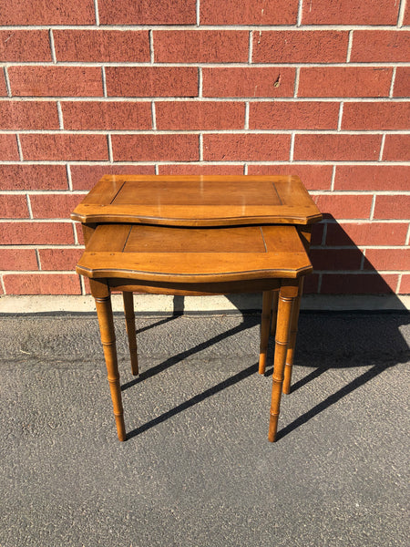 Vintage Drexel Heritage Faux Bamboo Asian Wood Nesting Tables - 2 Pieces