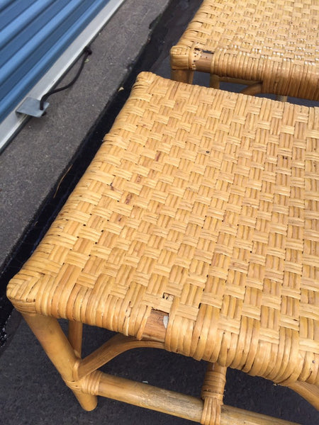 Vintage Pair of Chinese Chippendale Style Rattan Chairs with loose seat cushions