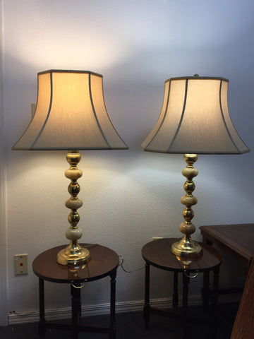 Pair of Vintage Brass and Onyx Marble Candlestick Table lamps