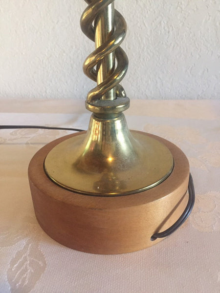 Vintage Brass twisted Candlestick Table lamp with wood base