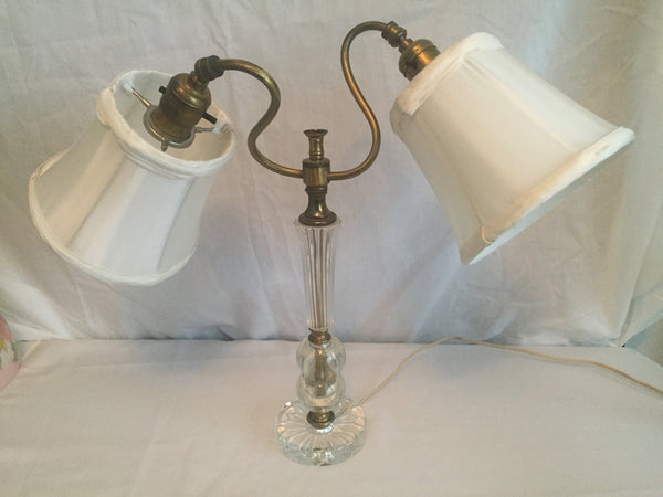 Vintage Brass and Crystal Piano lamp accent lamp desk Lamp with 2 lamp shades- adjustable