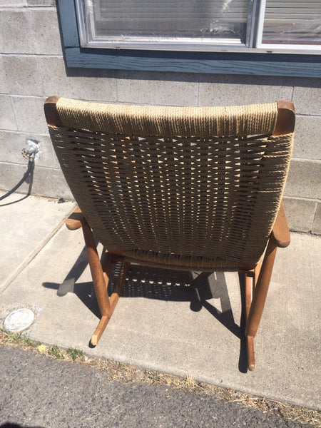 Vintage Danish Modern Teak chair with woven rope seat Mid Century Wegner Eames - Needs work