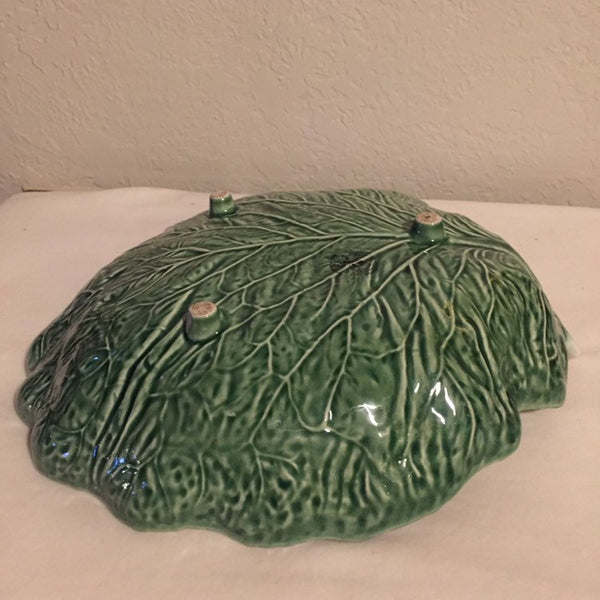 Vintage Large Ceramic Cabbage Serving Dish with small attached sauce dish- Pottery - made in Portugal