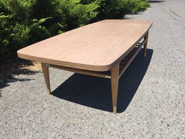 Vintage Mid-Century Formica top Surfboard Coffee Table with dowel shelf