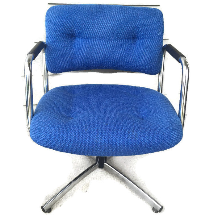 Vintage Steelcase Chrome Blue 4-Star Base Swivel Lounge/Arm Chair (2 available)