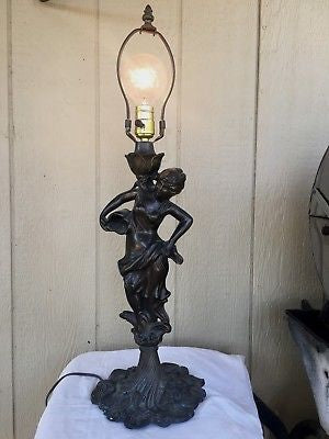 Vintage gim #1456 tiffany style victorian woman figural brass bronze cast lamp