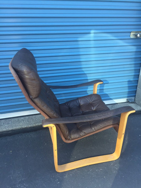 Vintage Danish Modern Leather Safari Highback Dahlqvist Finland Leather Lounge Chair