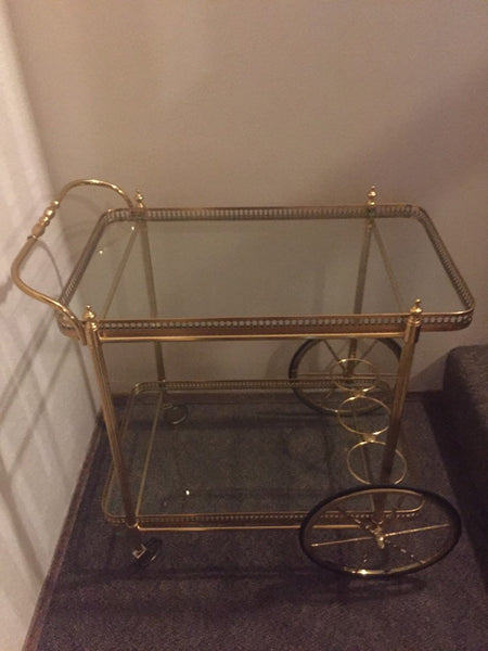 Beautiful Italian Made Brass Bar Cart Trolley Mid Century Modern