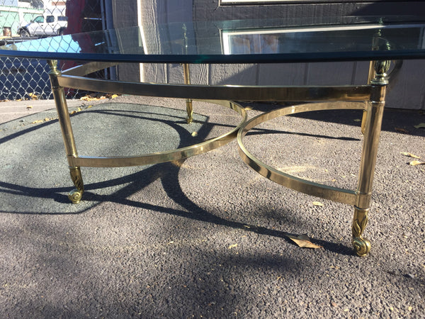 Hollywood Regency Brass and Glass Modern Minimalist Side Table