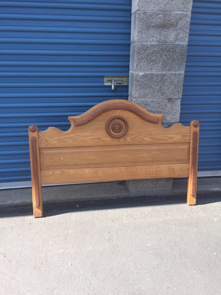 Antique Oak Full Bed with dark burl panel