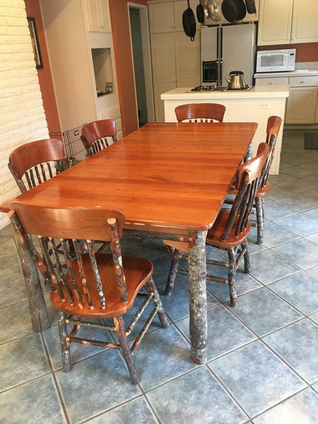 Beautiful Amish Made Cherry and Hickory Dining Table and 6 Stickback Side Chairs with 2 Extension Leaves