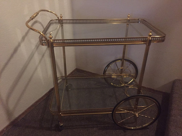 Beautiful Italian Made Brass Bar Cart Trolley Mid Century Modern