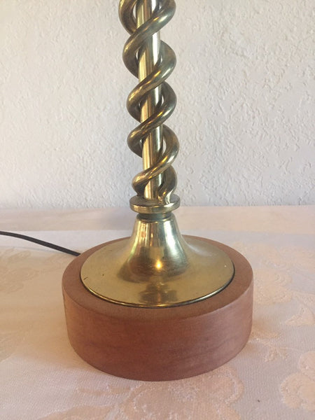 Vintage Brass twisted Candlestick Table lamp with wood base