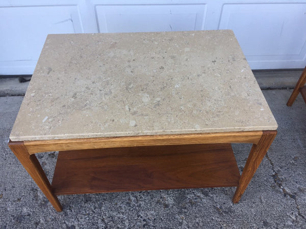 Mid Century Modern Lane Walnut and Travertine End Table Side Table