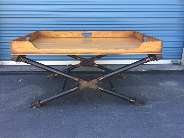 Vintage Drexel Heritage Coffee Table with X Base and Butler's tray top