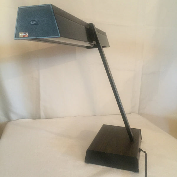 Vintage Black Metal and Brown Faux Wood Luxo Desk Lamp Modernist Bauhaus MCM Madmen