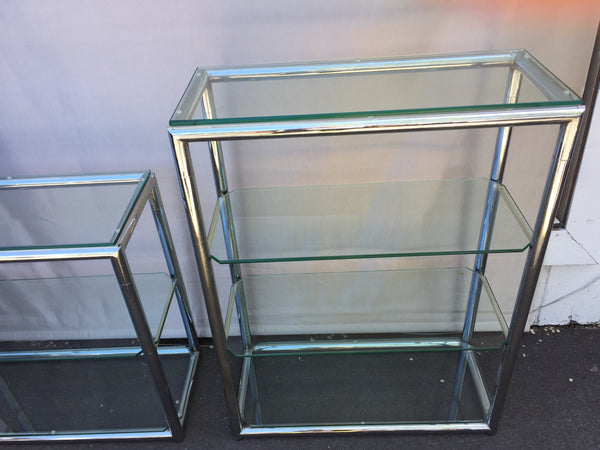 Vintage Elegant Chrome and Glass Pair of Bookcase/Shelves