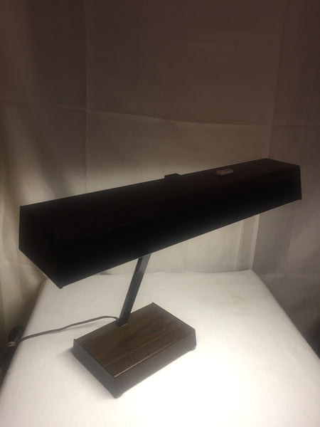 Vintage Black Metal and Brown Faux Wood Luxo Desk Lamp Modernist Bauhaus MCM Madmen