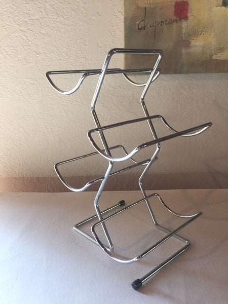 Vintage 1970's Chrome Wire Wine Rack- holds 6 bottles