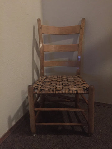 Antique Primative Child's Wood Chair with Rush seat