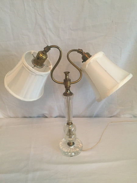 Vintage Brass and Crystal Piano lamp accent lamp desk Lamp with 2 lamp shades- adjustable