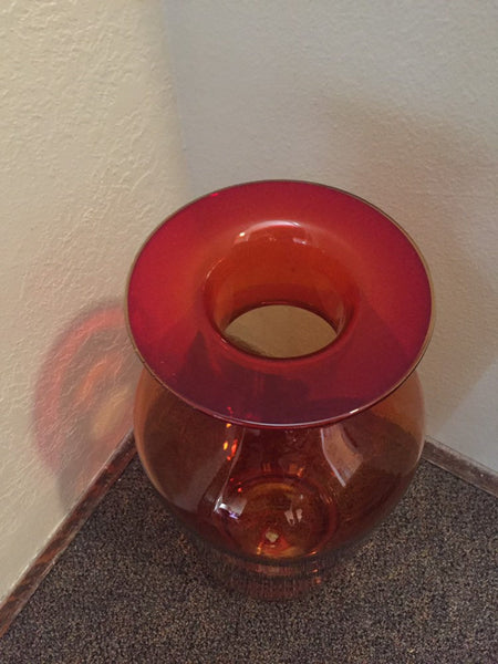 Very large Tangerine Blenko Glass Vase/ Floor vase - 20” tall x 9” dia