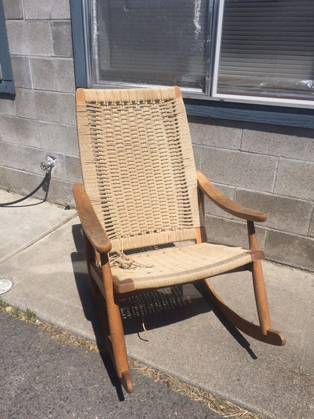 Vintage Danish Modern Teak chair with woven rope seat Mid Century Wegner Eames - Needs work