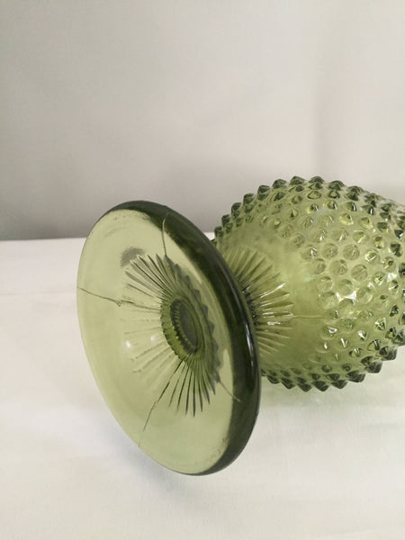 Fenton Swung Fern Green Glass Hobnail Vase - Mid Century Tall Swung Glass Vase - Art Glass Vase - Vintage Hobnail Vase