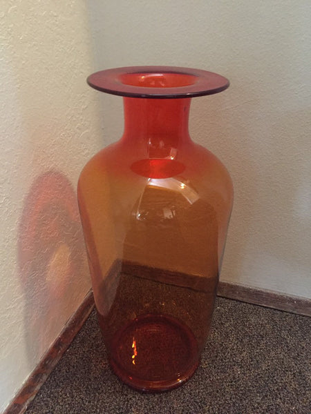 Very large Tangerine Blenko Glass Vase/ Floor vase - 20” tall x 9” dia