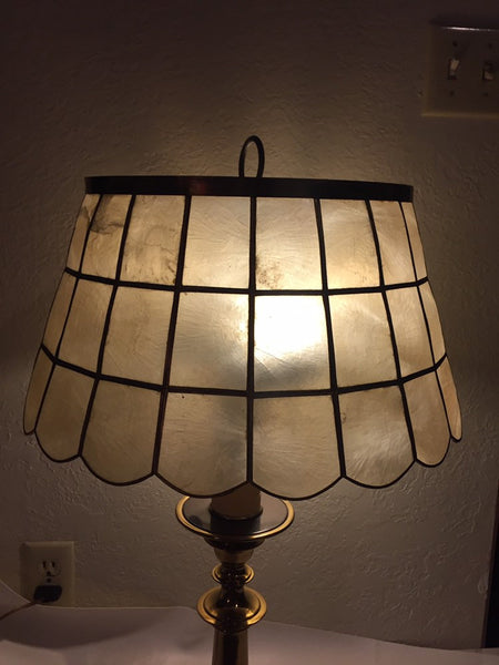 Beautiful Vintage Brass Table Lamp with Capiz Shell Shade and earring pull switches