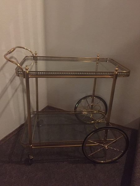 Beautiful Italian Made Brass Bar Cart Trolley Mid Century Modern