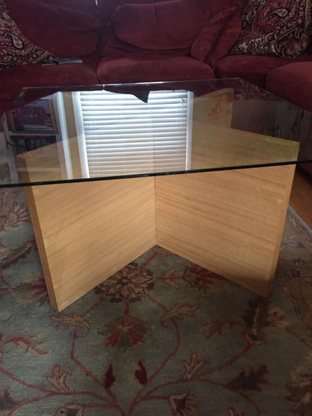 Danish Modern Teak Coffee Table with X base and Glass Top