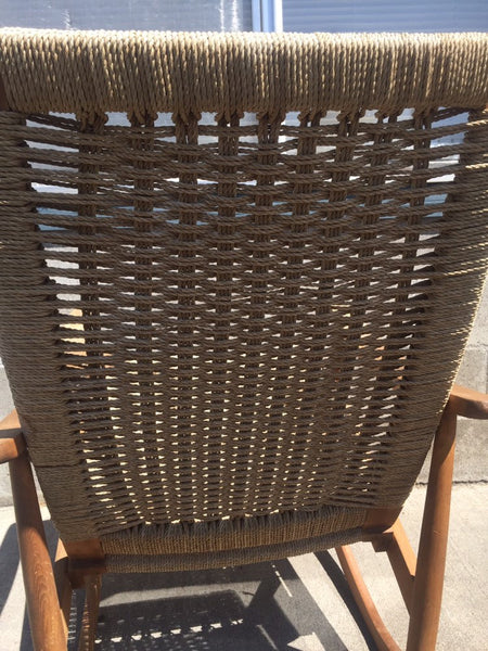 Vintage Danish Modern Teak chair with woven rope seat Mid Century Wegner Eames - Needs work