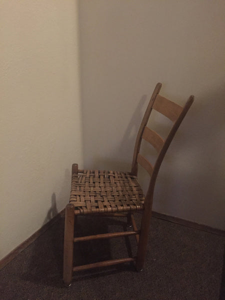 Antique Primative Child's Wood Chair with Rush seat