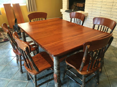 Beautiful Amish Made Cherry and Hickory Dining Table and 6 Stickback Side Chairs with 2 Extension Leaves