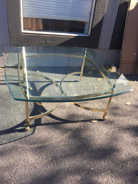 Hollywood Regency Brass and Glass Modern Minimalist Side Table