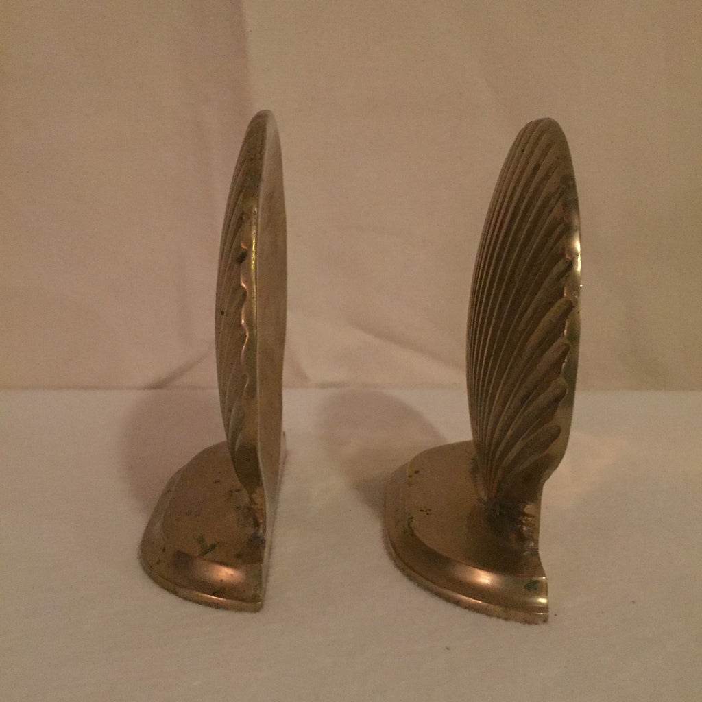 Brass Scallop Shell Bookends, Large Scallop Shell Brass Book Ends