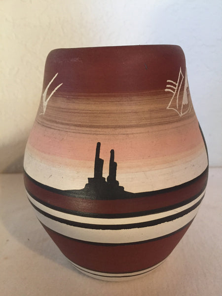Vintage Ceramic Vase American Indian Pottery vase - artist signed R Phatt- etched