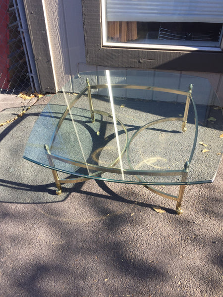 Hollywood Regency Brass and Glass Modern Minimalist Side Table