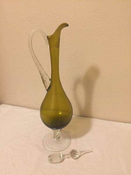 Vintage Amber Guildcraft Italy Mid Century Modern Tall Glass Decanter Vase