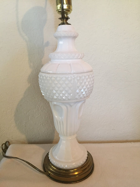 Vintage Art Deco Milk Glass Table lamp Vintage Diamond Cut Milk Glass Table Lamp