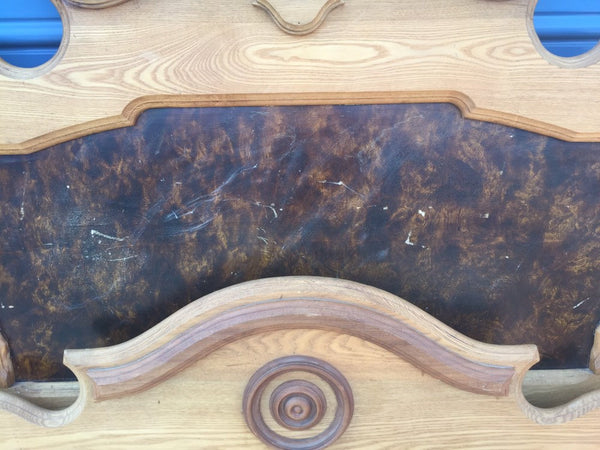 Antique Oak Full Bed with dark burl panel